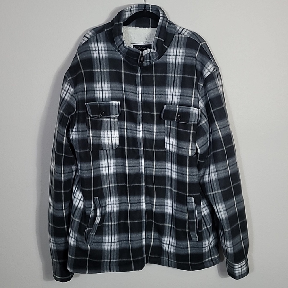 Lee HanTon Sherpa Lined Plaid Jacket Size 3XL Mens Black White Zip Outdoor Chore